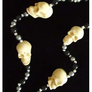 Human Skulls White Skull Mardi Gras Bead Necklace Spring Break Cajun 