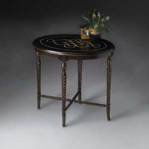  Butler Oval Shaped Accent Table with Antique Gold Design 