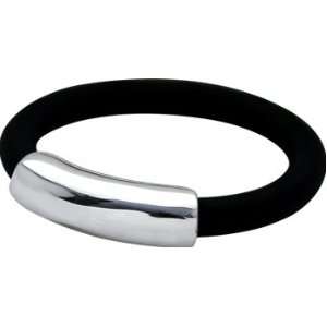  Sterling Silver Band Black Rubber Ring   Size 6: Jewelry