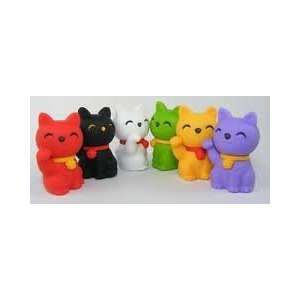  Iwako JAPANESE SET OF 6 A LUCKY CAT ERASERS: Toys & Games