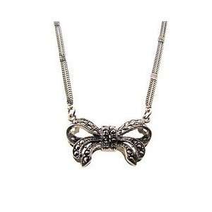  Sterling Silver Marcasite Bow Necklace Jewelry