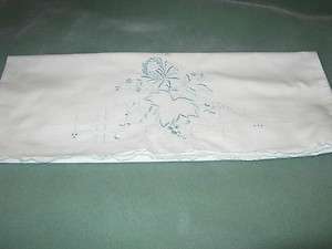 Vintage White Cotton Embroidered Pillowcase 20.25 X 33 Blue  