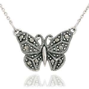  Sterling Silver Marcasite Butterfly Necklace, 18 Jewelry