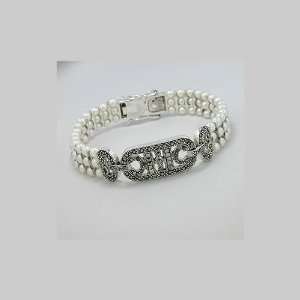    Jewelry Locker Triple Row Pearl and Marcasite Bracelet: Jewelry