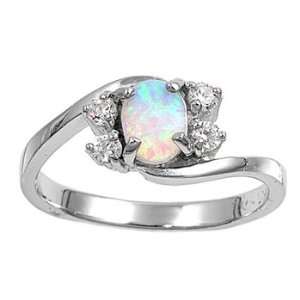 Sterling Silver Ring in Lab Opal   White Opal   Ring Face Height 7mm 