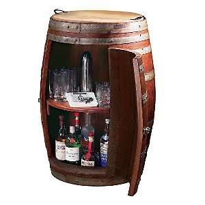  Vintage Oak Barrel Wine Cabinet