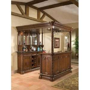 Home Bar with Rope Twist Carved Corner Posts in Dark Mahogany Finish 