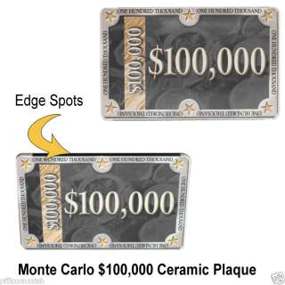 100,000 Monte Carlo Ceramic Poker Chip Plaque NEW WSOP  