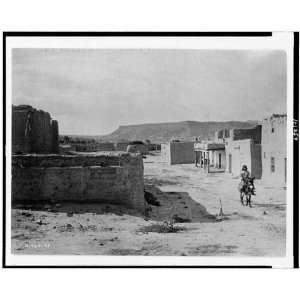  Street scene,adobe houses,burro,boy,San Ildefonso Pueblo 