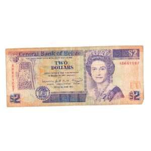  Belize P 52b Central Bank of Belize 2 Dollars 1.6.1991 
