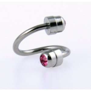  14g Surgical Steel Twisted Horse Shoe with Pink Gem   12mm 