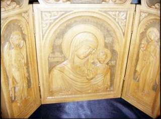   Triptych Icon Madonna & Child Wood Shrine Hand Craft AUTHENTIC Church