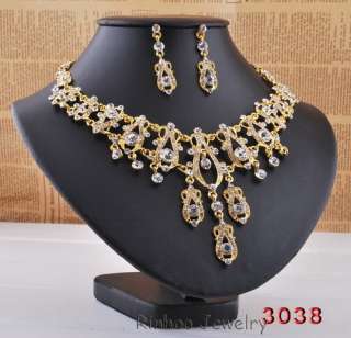 Cheap choker party rhinestone necklace jewelry set 3038  