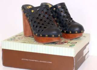 Jeffrey Campbell 9 Shoes Woodies Clogs Black Leather Studs Cage Sandal 