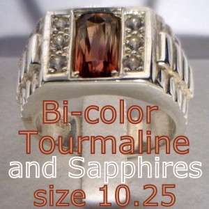Bi color Tourmaline Sapphire Handmade Silver Watchband Style Gents 