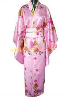 Japan Flower Kimono Dress Robe One Size Pink WKD 04  