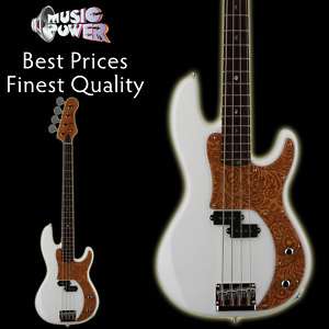Luna PAZ Signature 4 String Bass Guitar White   Unreal  