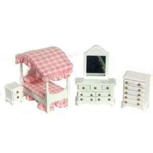    Town Square Miniatures White Canopy Bedroom Set Toys & Games