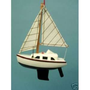  Wood / Cloth Sailboat Ornament   Nautical