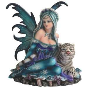   Sitting with White Siberian Tiger Statue Figurine