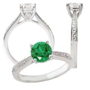 18k cultured 6.5mm round emerald cathedral style engagement ring with 