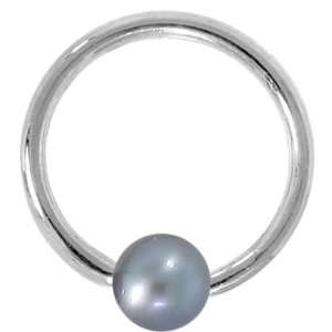   Peacock Pearl 14kt White Gold Captive Bead Ring   6mm Pearl Jewelry