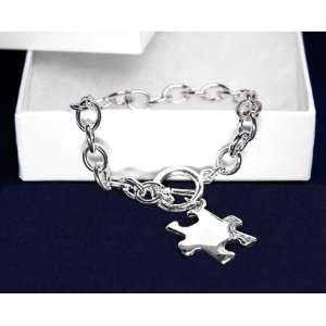 Chunky Silver Brancelet Autism Puzzle Charm Awareness Support Brand 