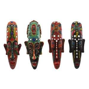    Set Of 4 Mosaic Look African Mask Wall Hangings