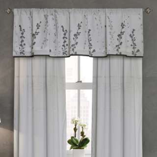 Kas Willow Tailored Window Valance   Floral Valance White Grey 60 x 