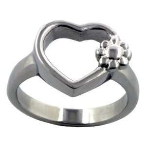  Open Heart and Flower Stainless Steel Ring size 10 