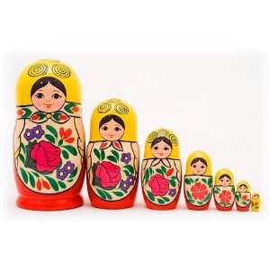  Large 7 Traditional Nesting Doll w/ Rose 7pc set Toys 