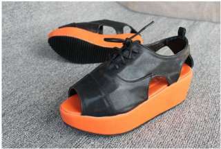 Women Lace Up Hollow Sandals Shoes Platform Heels Wedge Flats Peep Toe 