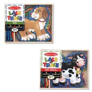  Melissa & Doug Lace and Trace Pets and Farm Set of 2 Items 