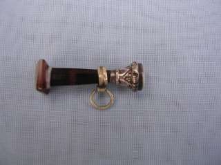 ANTIQUE VICTORIAN BANDED AGATE WAX SEAL WATCH FOB STERLING FORGET ME 