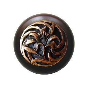 Tiger Lily Walnut Cabinet Knob, Antique Copper