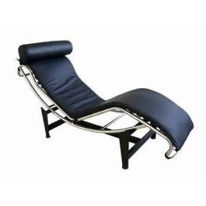  Le Corbusier Black Leather Chaise Lounge Chair