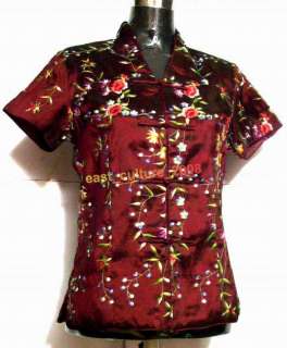 Chinese Noblest Flower Shirt Blouse Burgundy WHS 41  