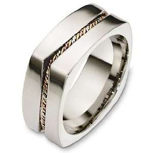  8.5mm 18 Karat Tri Color Square Style Wedding Band Ring 