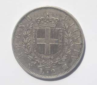 ITALY 2 LIRE 1863 SILVER COIN BN.N KM#16.1 vf xf  