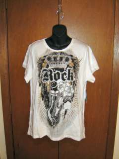 Dereon Womens White Rock Graphic T Shirt Size 1X   (NWT)  