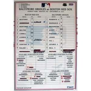 Orioles at Red Sox 9 20 2010 Game Used Lineup Card (LH818116)   Other 