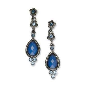  Black plated Light & Dark Blue Crystal Post Dangle Earrings Jewelry