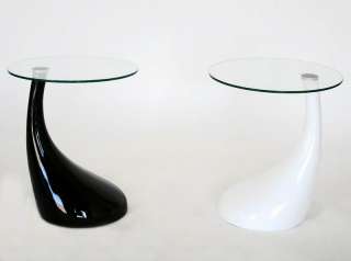 Modern Round Black White Glass Top Coffee or End Table  