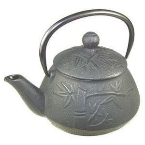  Black Bamboo Cast Iron Teapot 24oz #15349: Kitchen 