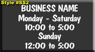BUSINESS NAME STORE SIGN HOURS OPEN 16 x 11 VINYL DECAL  