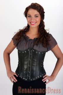 Gothic Black Leather Steel Boned Underbust Corset with Buckles Side 