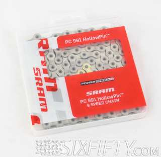 NEW SRAM PC991 9 SPEED HOLLOW PIN CHAIN WITH LINK SILVER POWER LINK 