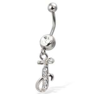  Cursive initial belly button ring, letter J: Jewelry