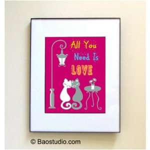 All You Need Is Love (Fuschia) Quote by John Lennon   Framed Pop Art 