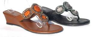 KARYNS ~ SLIP ON WEDGED THONG SANDAL ~ JEWELED AND BEADED  